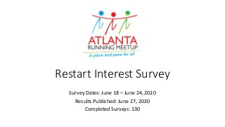 Restart Interest Survey
Survey Dates: June 18 – June 24, 2020
Results Published: June 27, 2020
Completed Surveys: 130
 