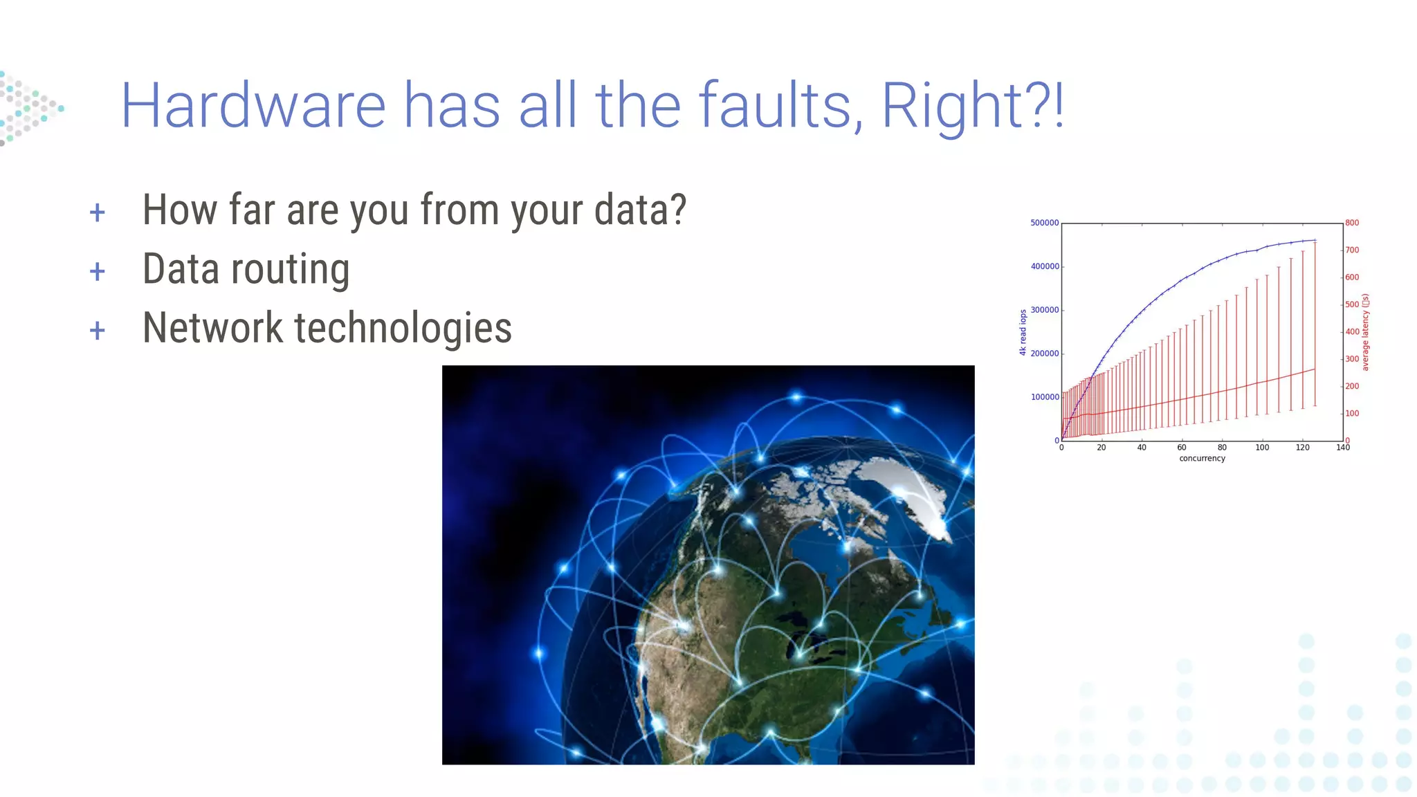 Hardware has all the faults, Right?!
+ How far are you from your data?
+ Data routing
+ Network technologies
 