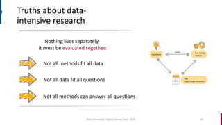 Truths about data-
intensive research (II)
Gives us the possibility to ask
new kinds of questions
Hypothesis
Text mining
m...
