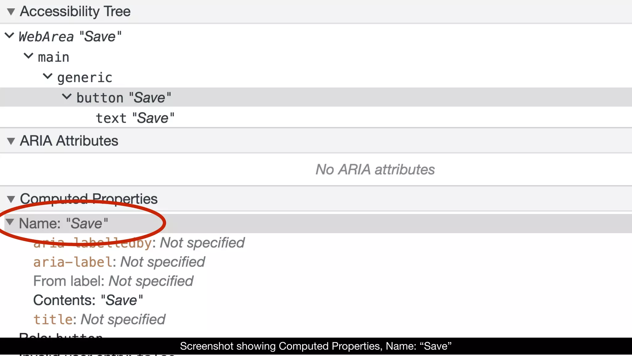 Screenshot showing Computed Properties, Name: “Save”
 