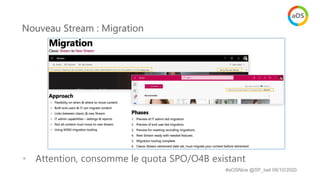 Nouveau Stream : Migration
#aOSNice @SP_twit 08/10/2020
• Attention, consomme le quota SPO/O4B existant
 