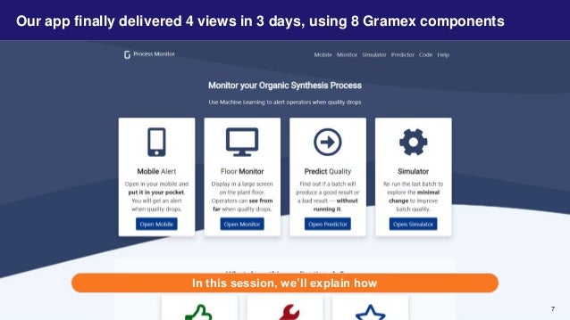 Our app finally delivered 4 views in 3 days, using 8 Gramex components
In this session, we’ll explain how
7
 