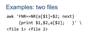 Examples: two files
awk 'FNR==NR{a[$1]=$2; next}
{print $1,$2,a[$2]; }' 
<file 1> <file 2>
 