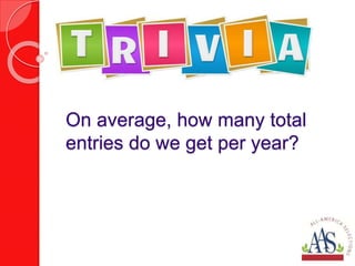 On average, how many total
entries do we get per year?
 