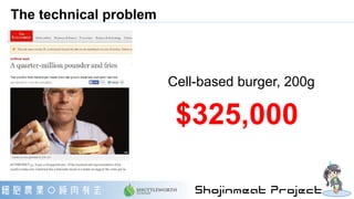 The technical problem
$325,000
Cell-based burger, 200g
 