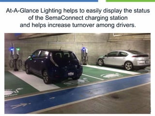 At-A-Glance Lighting helps to easily display the status
of the SemaConnect charging station
and helps increase turnover among drivers.
 