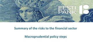 Summary of the risks to the financial sector
Macroprudential policy steps
 