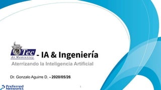 ITESM - IA & Ingeniería
Aterrizando la Inteligencia Artificial
Dr. Gonzalo Aguirre D. - 2020/05/26
1
 