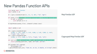 Map Pandas UDF
Cogrouped Map Pandas UDF
New Pandas Function APIs
 