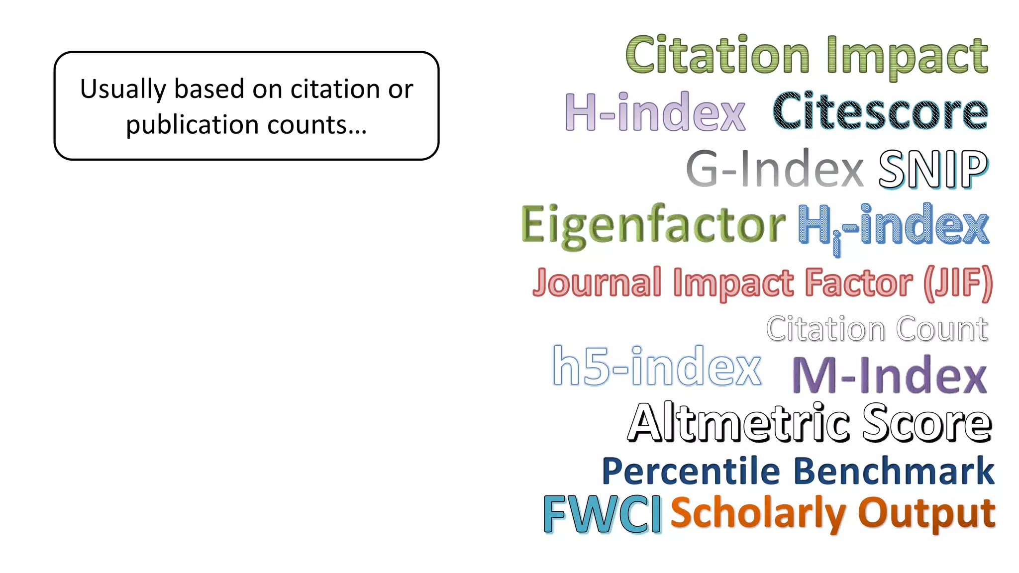 Percentile Benchmark
Usually based on citation or
publication counts…
 