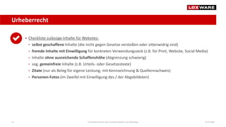 Urheberrecht
14.07.2020E-Commerce-Recht: Der juristische Rahmen von Webshops19
 Checkliste zulässige Inhalte für Websites...