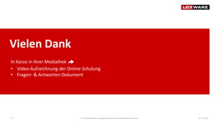 Vielen Dank
In Kürze in Ihrer Mediathek
▪ Video-Aufzeichnung der Online-Schulung
▪ Fragen- & Antworten-Dokument
04.11.2020E-Commerce-Recht: So gestalten Sie ein rechtskonformes Impressum29
 