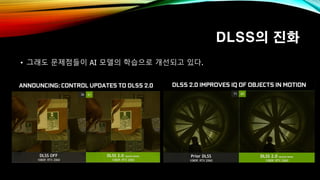 DLSS의 진화
• 그래도 문제점들이 AI 모델의 학습으로 개선되고 있다.
 
