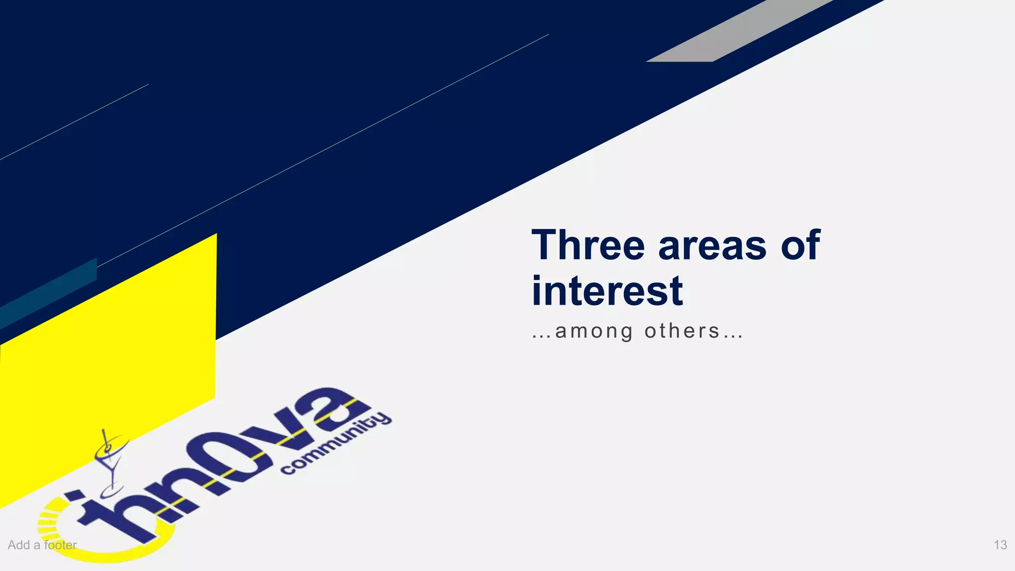 Three areas of
interest
…among other s …
Add a footer 13
 