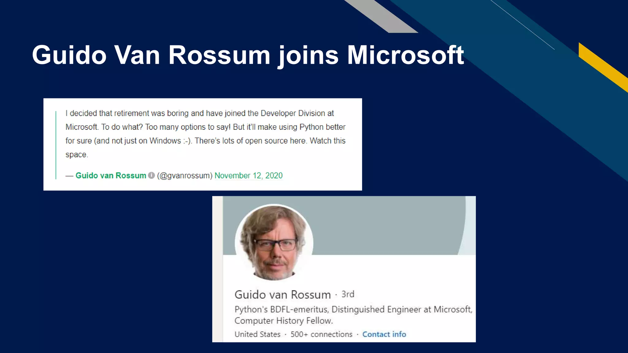 Guido Van Rossum joins Microsoft
 