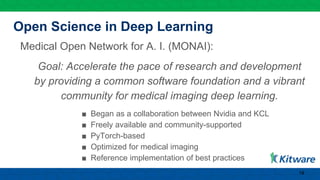 Open Science in Deep Learning
19
Medical Open Network for A. I. (MONAI):
Goal: Accelerate the pace of research and develop...
