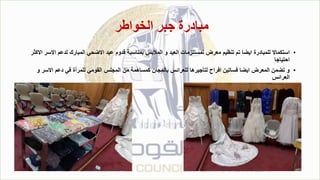 ‫الخواطر‬ ‫جبر‬ ‫مبادرة‬
•
‫اال‬ ‫لدعم‬ ‫المبارك‬ ‫االضحي‬ ‫عيد‬ ‫قدوم‬ ‫بمناسبة‬ ‫المالبس‬ ‫و‬ ‫العيد‬ ‫لمستلزمات‬ ‫معرض‬ ‫تنظيم‬ ‫تم‬ ‫ايضا‬ ‫للمبادرة‬ ‫استكماال‬
‫االكثر‬ ‫سر‬
‫احتياجا‬
•
‫االس‬ ‫دعم‬ ‫في‬ ‫للمرأة‬ ‫القومي‬ ‫المجلس‬ ‫من‬ ‫كمساهمة‬ ‫بالمجان‬ ‫للعرائس‬ ‫لتأجيرها‬ ‫افراح‬ ‫فساتين‬ ‫ايضا‬ ‫المعرض‬ ‫تضمن‬ ‫و‬
‫و‬ ‫ر‬
‫العرائس‬
 