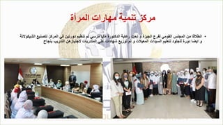 ‫المرأة‬ ‫مهارات‬ ‫تنمية‬ ‫مركز‬
•
‫لتصنيع‬ ‫المركز‬ ‫في‬ ‫دورتين‬ ‫تنظيم‬ ‫تم‬ ‫مرسي‬ ‫مايا‬ ‫الدكتورة‬ ‫رعاية‬ ‫تحت‬ ‫و‬ ‫الجيزة‬ ‫لفرع‬ ‫القومي‬ ‫المجلس‬ ‫من‬ ‫انطالقا‬
‫الشيكوالتة‬
‫بنجاح‬ ‫التدريب‬ ‫الجتيازهن‬ ‫المتدربات‬ ‫علي‬ ‫شهادات‬ ‫توزيع‬ ‫تم‬ ‫و‬ ‫المعيالت‬ ‫السيدات‬ ‫لتعليم‬ ‫للجلود‬ ‫دورة‬ ‫ايضا‬ ‫و‬
 