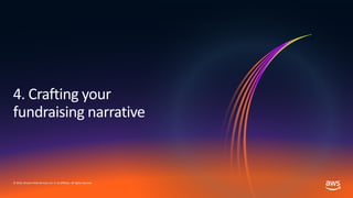 © 2019, Amazon Web Services, Inc. or its affiliates. All rights reserved.
4. Crafting your
fundraising narrative
 
