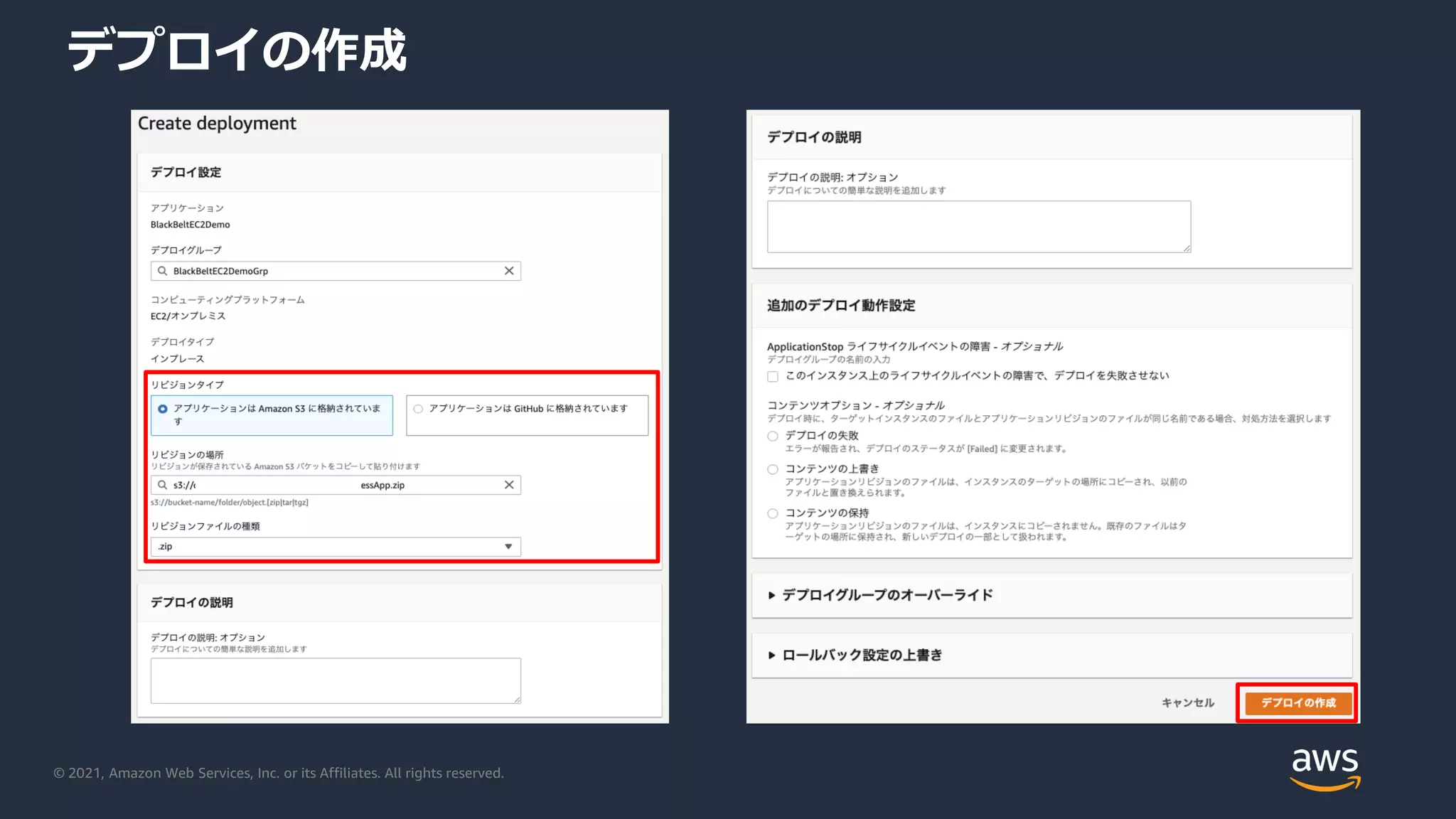 © 2021, Amazon Web Services, Inc. or its Affiliates. All rights reserved.
デプロイの作成
 