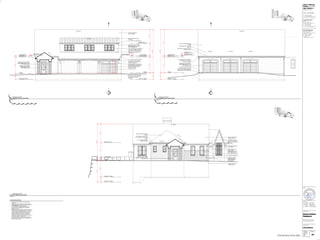 1
BUILDING ELEVATION
LEFT (EAST) ELEVATION
1/4" = 1'-0"
3
BUILDING ELEVATION
GARAGE WEST ELEVATION
1/4" = 1'-0"
ELEVATION
DIAGRAM
KEY
ELEVATION
DIAGRAM
KEY
ELEVATION
DIAGRAM
KEY
ELEVATION NOTES
2
BUILDING ELEVATION
GARAGE EAST ELEVATION
1/4" = 1'-0"
1. ASPHALT COMPOSITION SHINGLES, TYP. UNLESS NOTED
OTHERWISE.
2. CEMENTITIOUS STUCCO CLADDING TO BE INSTALLED OVER
BORAL 'DRAIN-N-DRY' SYNTHETIC LATH w/ INTEGRAL DRAINAGE
MAT o/ DRAINABLE WRB, OR APPROVED EQUAL.
3. ALL WOOD TRIM TO BE EITHER ENGINEERED WOOD AS
MANUFACTURED BY LP PRODUCTS OR PVC MATERIAL BY
VERSATEX OR EQUAL.
4. MANUFACTURED THIN BRICK/ STONE VENEER TO BE INSTALLED
PER MANUFACTURER RECOMMENDED INSTALLATION PRACTICES
TO INCLUDE VENTILATED DRAINABLE SYNTHETIC LATH WITH
INTEGRAL DRAINAGE PLANE OVER A DRAINABLE WEATHER
RESISTIVE BARRIER ATTACHED DIRECTLY TO SHEATHING.
5. PROVIDE S.M. FLASHING AT HEAD OF ALL WINDOWS AND
HORIZONTALLY PROJECTING TRIM. WINDOW HEAD FLASHING TO
INCLUDE BENT END DAM - NO OPEN SEAMS.
6. COUNTER FLASH BEHIND THIN BRICK/ STONE VENEER ONTO
ROOF AND HOLD THIN STONE VENEER 2" ABOVE ROOFING PER
MANUF. RECOMMENDATIONS.
t/ FTNG - EL: 915.0'
t/ FTNG - EL: 918.0'
t/ FNDN
t/ 1ST SUB FLR
1ST FLR PL. LN.
3'-0"
10'-0"
1'-6
5
8
"
9'-0"
11'-4
1
8
"
21'-10
3
4
"
13'-0"
THIN BRICK VENEER o/
BORAL 'DRAIN-N-DRY'
SYNTHETIC LATH o/
DRAINABLE WRB
SLOPED BRICK VENEER SILL
FOUNDATION WALL, RE:
FOUNDATION PLAN
THIN STONE WAINSCOT CAP
CEMENTITOUS STUCCO
FINISH o/ BORAL
'DRAIN-N-DRY' SYNTHETIC
LATH o/ DRAINABLE WRB
8"dp FRAMED CORBEL, RE:
1/A7 FOR DIMS
HALF ROUND GUTTER w/
ROUND D.S. o/ STACKED 1x2
& 1x10 ENG. WD FASCIA AT
STEEP ROOF
ASPHALT COMPOSITION
SHINGLE ROOFING
1x4 o/ 1x10 ENG. WOOD FRIEZE
BOARD o/ BLOCKING
HALF ROUND GUTTER w/ ROUND
D.S. o/ STACKED 1x3 & 1x8 ENG. WD
FASCIA
ASPHALT COMPOSITION SHINGLE
ROOFING
THIN BRICK VENEER o/ BORAL
'DRAIN-N-DRY' SYNTHETIC LATH o/
DRAINABLE WRB
4'-0"
9'-6"
10"
3"
1'-3"
15'-7
1
8
"
25'-11
1
8
"
4'-0"
9'-6"
10"
7'-4"
8'-3
1
8
"
25'-11
1
8
"
3"
DASHED LINE DENOTES t/ FNDN
SHEATHING TO EXTEND OVER FNDN
JOINT 3" TYPICAL; SEAL SHEATHING TO
CONCRETE AND EDGE OF SHEATHING
HALF ROUND GUTTER w/ ROUND D.S.
o/ STACKED 1x2 & 1x10 ENG. WD
FASCIA AT STEEP ROOF
RIPPED ENG. WD. TRIM w/ SLOPED SILL
w/ KERFED DRIP EDGE
STANDING SEAM METAL ROOFING,
COLOR TBD
ASPHALT COMPOSITION SHINGLE
ROOFING
CEMENTITOUS STUCCO FINISH o/
BORAL 'DRAIN-N-DRY' SYNTHETIC
LATH o/ DRAINABLE WRB
t/ FTNG - EL: 924.5'
t/ FNDN
1ST FLR PL. LN.
t/ 2ND SUBFLR RAFTER BRG. LN.
DRMR BRG. LN.
t/ FTG - EL: 924.5'
t/ FNDN
3'-6"
10'-0"
10"
3"
t/ FTNG - EL: 924.5'
t/ FNDN
1ST FLR PL. LN.
t/ 2ND SUBFLR
RAFTER BRG. LN.
1ST FLR PL. LN.
t/ 2ND SUBFLR
RAFTER BRG. LN.
DORMER BRG. LN.
6'-10"
7'-4"
ASPHALT COMPOSITION
SHINGLE ROOFING
STANDING SEAM METAL ROOF,
COLOR TBD
1x3 o/ 1x6 ENG. WD. STACKED FASCIA
CEMENTITOUS STUCCO FINISH o/
BORAL 'DRAIN-N-DRY' SYNTHETIC
LATH o/ DRAINABLE WRB
MEMBRANE ROOF TURNED UP WALL
8"min, SLOPE 1:12
1x2 o/ 1x10 ENG. WD. STACKED FASCIA
HALF ROUND GUTTER w/ ROUND D.S.
o/ STACKED 1x2 & 1x10 ENG. WD
FASCIA AT STEEP ROOF
S4S WOOD BRACKET, TYP. PER PLAN
PROWOODMARKET.COM MODEL 62T8
STUCCO CORNER BEAD AT WINDOW, TYP.
w/ S.M. HEAD FLASHING w/ END DAM &
SLOPED SILL w/ KERFED DRIP EDGE
INSULATED OVERHEAD DOOR w/
APPLIED WOOD TRIM
5/4x4 ENG. WD. TRIM
SHEATHING TO EXTEND OVER FNDN
JOINT 3" TYPICAL; SEAL SHEATHING
TO CONCRETE AND EDGE OF
SHEATHING
THIN BRICK VENEER o/ BORAL
'DRAIN-N-DRY' SYNTHETIC
LATH o/ DRAINABLE WRB
CEMENTITIOUS STUCCO FINISH o/
BORAL 'DRAIN-N-DRY' SYNTHETIC
LATH o/ DRAINABLE WRB
16:12 PITCH
16:12 PITCH
12
8
12
8
16:12 PITCH
8:12 PITCH
8:12 PITCH
8:12 PITCH
16:12 PITCH
8:12 PITCH
12
8
2
A10
2
A10
CONSTRUCTION SET
Adam Anthony
Pfeifer, NCARB
apd_studios+
design | fabrication
12214 w 79th terrace
lenexa, kansas 66215
p. 785.650.3563
e. adam@apdstudios.com
Troy & Eden Kearns
owner
804 W 33rd St
Kansas City, MO 64111
p. 702.556.4081
a. Troy Kearns
e. troyjkearns@gmail.com
Apex Engineering
structural engineer
1625 Locust St
Kansas City, MO 64108
p. 816.421.3222
a. Jason Gibson
e. jason@
apex-engineers.com
Kearns Custom
Residence
6545 Standardbred Drive
Kansas City, MO 64164
drawing title
project no. sheet no.
2020.26
drawn by
aap
date
11.09.2020
project title
release
seal
01.15.2021 _ Permit Set
10.06.2021 _ Fndn. Revs.
11.08.2021 _ Lighting Plan
11.11.2021 _ Lighting Revs.
11.13.2021 _ Const. Revisions
elevations
A9
 
