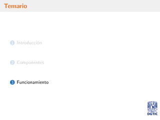 Temario
1 Introducci´on
2 Componentes
3 Funcionamiento
 