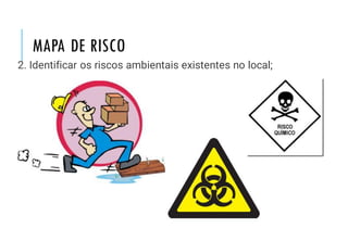 MAPA DE RISCO
2. Identificar os riscos ambientais existentes no local;
 