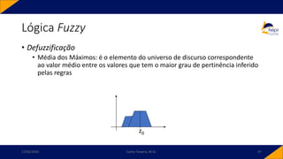 Lógica Fuzzy
• Defuzzificação
• Média dos Máximos: é o elemento do universo de discurso correspondente
ao valor médio entre os valores que tem o maior grau de pertinência inferido
pelas regras
17/03/2020 Carlos Teixeira, M.Sc. 47
z0
 