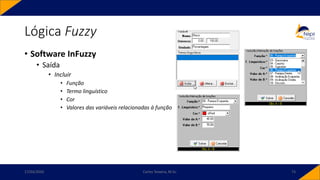 • Software InFuzzy
• Saída
• Incluir
• Função
• Termo linguístico
• Cor
• Valores das variáveis relacionadas à função
Lógica Fuzzy
17/03/2020 Carlos Teixeira, M.Sc. 73
 