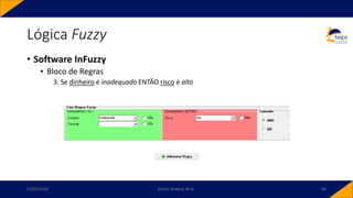 • Software InFuzzy
• Bloco de Regras
3. Se dinheiro é inadequado ENTÃO risco é alto
Lógica Fuzzy
17/03/2020 Carlos Teixeira, M.Sc. 80
 