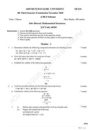 3rd Semester Computer Science and Engineering (ACU) Question papers | PDF
