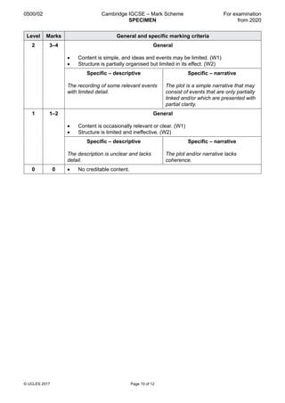 Cambridge IGCSE First Language English Paper 2 Mark Scheme and ...