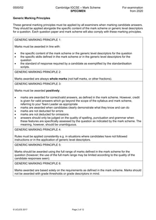 Cambridge IGCSE First Language English Paper 2 Mark Scheme and ...