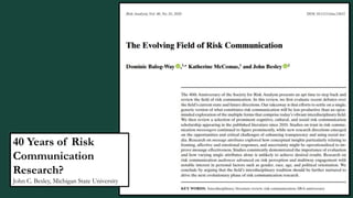 40 Years of Risk
Communication
Research?
John C. Besley, Michigan State University
 