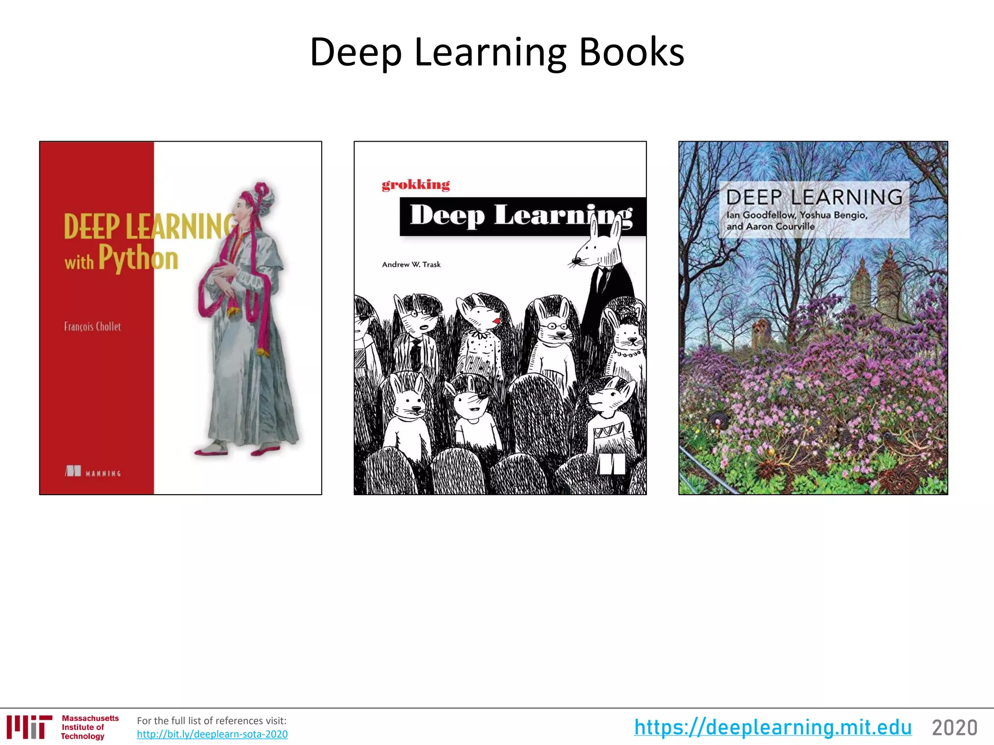 2020https://deeplearning.mit.eduFor the full list of references visit:
http://bit.ly/deeplearn-sota-2020
Deep Learning Books
 