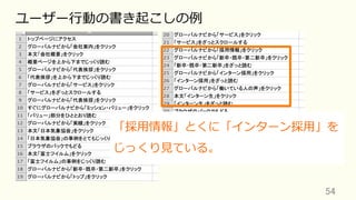 54	
ユーザー⾏動の書き起こしの例
「採⽤情報」とくに「インターン採⽤」を
じっくり⾒ている。
 