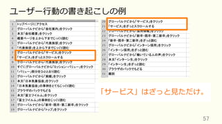 57	
ユーザー⾏動の書き起こしの例
「サービス」はざっと⾒ただけ。
 