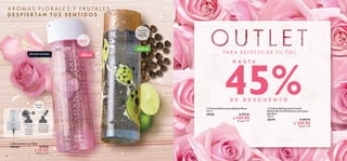 20 21
  Colonia Refrescante Fresh 
Nature Aroma Pimienta y Lima para
Hombre
400 ml
30319 $ 280.00
 $ 149.90
Puntos: 7.73
  Colonia Refrescante Radiant Rose
400 ml
35436 $ 270.00
 $ 149.90
Puntos: 7.73
  Atomizador con Tapa
109365 $ 30.00
 $ 19.90
Puntos: 0.51
A R O M A S F L O R A L E S Y F R U T A L E S
D E S P I E R T A N T U S S E N T I D O S
400 ml
400 ml
Rosas
Pimienta
y Lima
PARA ÉL
PA R A R E F R E S C A R T U P I E L
1. Destapa tu
colonia
favorita y
sácale
el tapón.
2. Introduce
el tubo del
atomizador
y atornilla.
Incluye
Tapa



EDICIÓN LIMITADA
D E D E S C U E N T O
%45
H A S T A
 