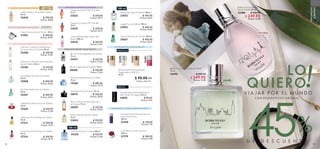 FRAGANCIAS PARA ELLA / PARFUM PARFUM
MAYOR FIJACIÓN
FRAGANCIAS PARA ELLA / EAU DE PARFUM EAU DE PARFUM
MAYOR FIJACIÓN
FRAGANCIAS PARA ELLA / EAU DE TOILETTE
FRAGANCIAS CORPORALES PARA ELLA
FRAGANCIAS PARA ÉL / EAU DE TOILETTE
PARA ELLA
PARA ÉL
44 45
 ﻿Mister Giordani Eau de Toilette
75 ml
33654 $ 550.00
Puntos: 28.36
 ﻿Eternal Man Eau de Toilette 100 ml
33652 $ 400.00
Puntos: 20.63
 ﻿Be The Wild Legend Eau de Toilette
75 ml
34471 $ 420.00
Puntos: 21.66
 ﻿Glacier Rock Eau de Toilette 100 ml
35667 $ 400.00
Puntos: 20.63
 ﻿Loved Up Feel Good Eau de Toilette
50 ml
37214 $ 300.00
Puntos: 15.47
 ﻿Ascendant Eau de Toilette 75 ml
10919 $ 550.00
Puntos: 28.36
 ﻿Excite by Oriflame Eau de Toilette
75 ml
15560 $ 480.00
Puntos: 24.75
 ﻿Men's Collection Dark Wood Eau
de Toilette 75 ml
30059 $ 320.00
Puntos: 16.50
 ﻿Be the Legend Eau de Toilette 75 ml
30468 $ 420.00
Puntos: 21.66
 ﻿ Happydisiac Woman Eau de Toilette
50 ml
31630 $ 420.00
Puntos: 21.66
 ﻿Women's Collection Delicada Flor
de Cerezo Eau de Toilette 50 ml
32440 $ 320.00
Puntos: 16.50
 ﻿Volare Forever Eau de Parfum 50 ml
31495 $ 400.00
Puntos: 20.63
 ﻿Women's Collection Sensual Jasmine
Eau de Toilette 50 ml
33168 $ 320.00
Puntos: 16.50
 ﻿Sublime Nature Tonka Bean Parfum
50 ml
33418 $ 750.00
Puntos: 38.68
 ﻿Fragancia Corporal VIP Club Ibiza
75 ml
33632 $ 200.00
Puntos: 10.31
 ﻿Fragancia Corporal VIP Club Bali
75 ml
33635 $ 200.00
Puntos: 10.31
 ﻿My Little Garden Eau de Toilette
50 ml
33241 $ 400.00
Puntos: 20.63
 ﻿Lucia Bright Aura Eau de Toilette
50 ml
33960 $ 400.00
Puntos: 20.63
 ﻿Leader Eau de Toilette 100 ml
33953 $ 400.00
Puntos: 20.63
 ﻿Colonia Refrescante Sensity Pink
Bloom 200 ml
34525 $ 260.00
Puntos: 13.41
 ﻿Love Potion Crema Corporal
250 ml
31779 $ 180.00
Puntos: 9.28
 ﻿Desodorante Antitranspirante en
Spray Excite Force
150 ml
33350 $ 150.00
Puntos: 7.74
 ﻿Desodorante Antitranspirante en
Roll-On Be The Legend 50 ml
34076 $ 90.00
Puntos: 4.64
CON ROMÁNTICOS AROMAS
D E D E S C U E N T O
FRAGANCIAS
EUROPEAS
 ﻿Wake Up Feel Good Eau de Toilette
50 ml
37213 $ 300.00
Puntos: 15.47
DESODORANTES ANTITRANSPIRANTES
DESODORANTES ANTITRANSPIRANTES EN SPRAY
100 ml
PARA ELLA
PARA ÉL
LO
QUIERO
45 ﻿Soul Focus Eau de Toilette 100 ml
34338 $ 420.00
Puntos: 21.66
  Born to Fly para Ella
Eau de Toilette 50 ml
34488 $ 400.00
 $ 249.90
Puntos: 12.89
  Born to Fly para Él Eau de Toilette
75 ml
34490 $ 400.00
 $ 249.90Puntos: 12.89


V I A J A R P O R E L M U N D O
100 ml
34079
32495
32492
32491
 ﻿Desodorante Antitranspirante
Fraganciado en Roll-On
50 ml
 $ 90.00
 Puntos: 4.64
c/u
c/u
 