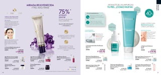 EXFOLIA
PURIFICA
NocheDía
Día y noche
*Prueba de efectividad de consumidores en 50 mujeres mayores de 40 años.
Y PIEL MÁS FIRME
MIRADA REJUVENECIDA
Aplica cada mañana y noche
sobre la piel limpia dando
ligeros toques con tu dedo
anular sobre el contorno de
ojos.
MODO DE USO
CREMA REAFIRMANTE
CONTORNO DE OJOS
IRIS NEGRO
Royal Velvet está enriquecida
con Infusión de Iris Negro, un
potente ingrediente que ayuda
a disminuir bolsas y ojeras.
68 69
La vitamina C aclara y unifica el
tono de la piel para un cutis más
radiante y luminoso.
Black Iris InfusionTM
hidrata
intensamente y refuerza la
estructura, el tono y la elasticidad
de la piel.
  Optimals Exfoliante
Facial
75 ml
32418 $ 200.00
 $ 119.90
Puntos: 6.18
 ﻿Age Revive Crema de Día
Protección Juventud FPS
15 50 ml
32474 $ 370.00
Puntos: 19.08
 ﻿Age Revive Crema
Nocturna Protección
Juventud 50 ml
32475 $ 370.00
Puntos: 19.08
  Concentrado Ultra Purificante
Optimals
15 ml
35418 $ 220.00
 $ 149.90
Puntos: 7.73
DESHAZTE DE LAS IMPUREZAS
TU PIEL, ¡COMO NUEVA!
Limpia y Exfolia tu piel.
Minimiza los poros
y deja tu piel sedosa.
Aplica sobre la piel
húmeda, masajea
suavemente y
enjuaga con agua
tibia. Usar 1-2
veces a la semana.
Mézclalo con tu
crema habitual.
Nunca apliques
el concentrado
directamente
sobre tu piel.
CUIDADO
DELAPIEL
Ideal para purificar tu piel
después de una comida poco
saludable.
Úsalo tras una noche sin
dormir o un día de fiesta
para que tu piel luzca fresca.
TIPS DE EMERGENCIA
 ﻿Optimals HydraRadiance
Crema Facial Hidratación de
Día 50 ml
32462 $ 360.00
Puntos: 18.57
 ﻿Optimals HydraRadiance
Crema Facial Hidratación
Nocturna 50 ml
32463 $ 360.00
Puntos: 18.57
 ﻿Optimals Hydra Contorno de
Ojos Multibeneficios 15 ml
32464 $ 270.00
Puntos: 13.92
 ﻿Optimals Hydra Matte Gel
Crema Matificante 50 ml
32465 $ 360.00
Puntos: 18.57
 ﻿Age Revive Sérum
Protección Juventud 30 ml
32477 $ 420.00
Puntos: 21.66
 ﻿Limpiador Desmaquillante de
Agua Micelar Optimals Hydra
200 ml
34002 $ 200.00
Puntos: 10.31
  Crema Reafirmante para el
Contorno de Ojos 15 ml
22815 $ 300.00
 $ 149.90
Puntos: 7.73
CONCENTRADO
ULTRA PURIFICANTE
 ﻿Crema de Día
Reafirmante FPS 15
50 ml
22424 $ 460.00
Puntos: 23.72
 ﻿Crema Reparadora
Nocturna
50 ml
22814 $ 460.00
Puntos: 23.72
EXFOLIANTE FACIAL
El contorno de ojos más
firme y redefinido.
75%*
AFIRMÓ
SENTIR
BLACK IRIS INFUSIONTM
+ VITAMINA C


 40
Hasta
 