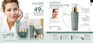 CUIDADO
DELAPIEL
70 71
 ﻿Sérum Ecollagen Poder Antiarrugas
30 ml
33980 $ 640.00
 $ 519.90
Puntos: 26.81
Cód. 31786
*Clínicamente probado con medición en el volumen de
arrugas, usando el Sistema Anti-Edad Ecollagen completo.
ECOLLAGEN
SISTEMA ANTI-EDAD
4.CREMA DE DÍA O
CREMA DE NOCHE
Aplica tu crema en la
frente, mejillas, nariz y
barbilla con un ligero
masaje hasta que se
absorba completamente.
P A S O S D E T U S I S T E M A N O V A G E
1.GEL-TÓNICO
LIMPIADOR
Humedece tu rostro y
cuello, frota sobre ellos
una porción del
Gel-Tónico y enjuaga
con abundante agua.
2.CONTORNO DE OJOS
Utiliza tu dedo anular y
aplica una pequeña
cantidad de producto en
el contorno de ojos
mediante ligeros toques.
3.SÉRUM
Aplica 1 gota diariamente
en rostro y cuello, dando
un ligero masaje de
adentro hacia afuera.
SE DESLIZA Y
ABSORBE FÁCILMENTE
SOBRE LA PIEL
COMBINACIÓN DE
3 PÉPTIDOS QUE
TRABAJAN
SINÉRGICAMENTE
Noche
Día
Día y noche
AUMENTA EL
COLÁGENO EN TU PIEL
PARA UNA APARIENCIA
MÁS SALUDABLE
ÁCIDO
HIALURÓNICO
DEBAJOPESO
MOLECULAR
HASTA
Valorizado en:
$ 2,480.00
$ 1,899.90
Puntos:97.98
49%
REDUCCIÓN
DEARRUGAS*
SÉRUM
ANTI-ARRUGAS
Incluyecajaderegalo
MODO DE USO:
En el día y en la noche y después de tu
Crema de contorno de ojos, aplica en
rostro y cuello 1 gota del Sérum.
Espárcela suavemente con un ligero
masaje.
 