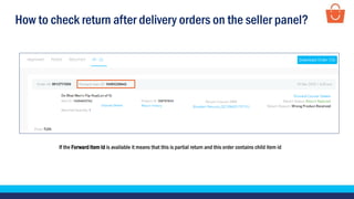 How to check return after delivery orders on the seller panel?
If the Forward Item Id is available it means that this is partial return and this order contains child item id
 
