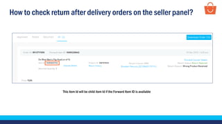 How to check return after delivery orders on the seller panel?
This item Id will be child item Id if the Forward Item ID is available
 