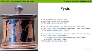Follow us on Twitter: @NVIDIAAIJPSlurm User Group Meetup Tokyo #SUGMT
23
Pyxis
 