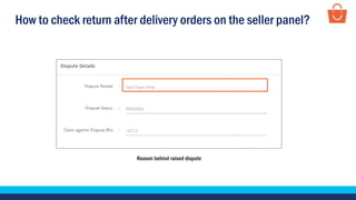 How to check return after delivery orders on the seller panel?
Reason behind raised dispute
 