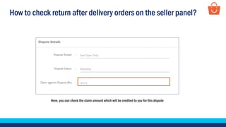 How to check return after delivery orders on the seller panel?
Here, you can check the claim amount which will be credited to you for this dispute
 