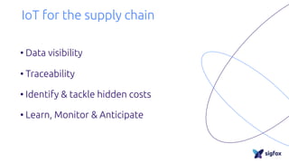 IoT for the supply chain
• Data visibility
• Traceability
• Identify & tackle hidden costs
• Learn, Monitor & Anticipate
 