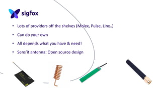 • Lots of providers off the shelves (Molex, Pulse, Linx..)
• Can do your own
• All depends what you have & need!
• Sens’it antenna: Open source design
 
