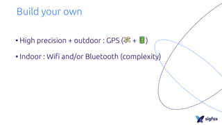 Build your own
• High precision + outdoor : GPS (💸 + 🔋)
• Indoor : Wifi and/or Bluetooth (complexity)
 