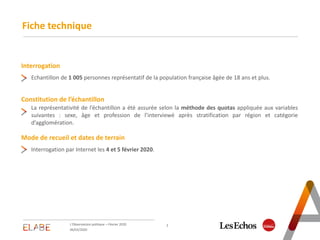 Interrogation
Fiche technique
2
Constitution de l’échantillon
Mode de recueil et dates de terrain
La représentativité de l...
